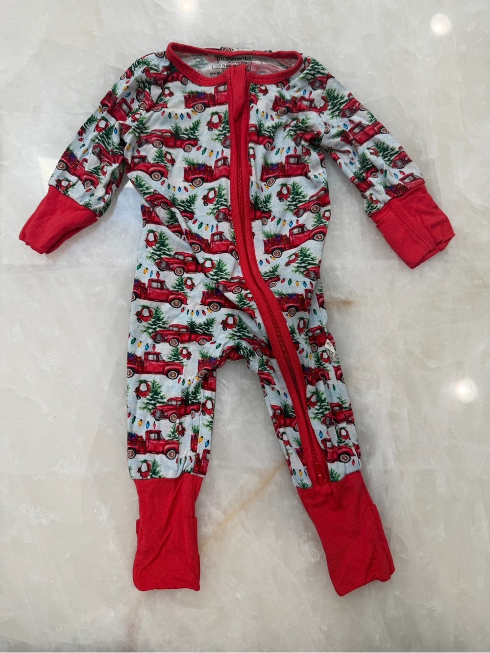 Red Vintage Truck Holiday Footed One-Piece for Kids